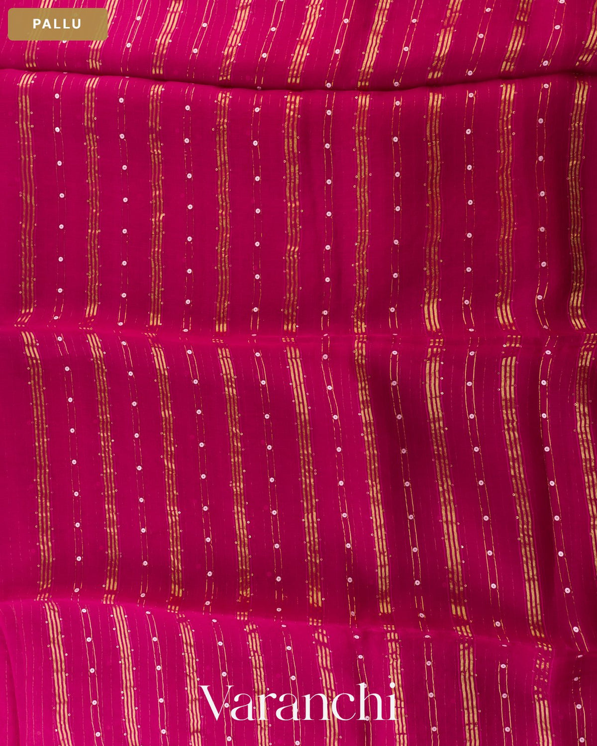 Rani Pink Sequin Striped Pure Muslin Silk Handloom Saree — Pallu