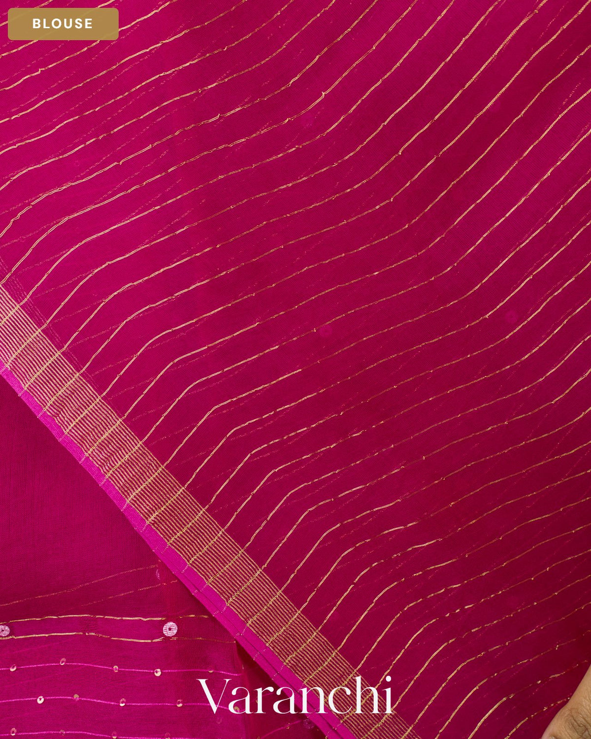 Rani Pink Sequin Striped Pure Muslin Silk Handloom Saree — Blouse