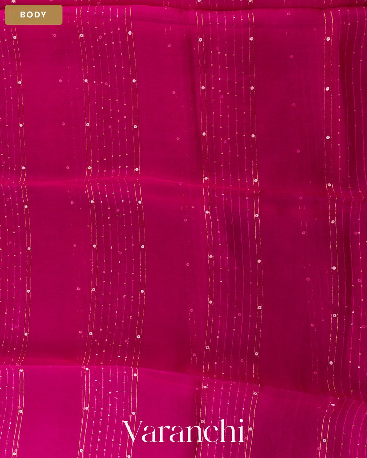 Rani Pink Sequin Striped Pure Muslin Silk Handloom Saree — Body