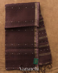 Coffee Brown Sequin Striped Pure Muslin Silk Handloom Saree — Full Saree