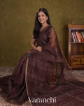 Coffee Brown Sequin Striped Pure Muslin Silk Handloom Saree — Draped
