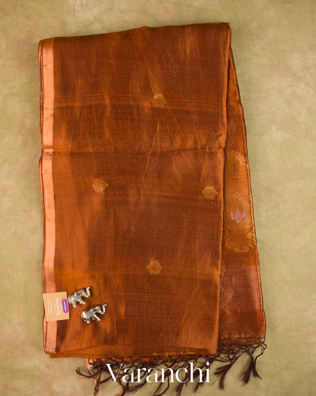 Coffeee Brown Jamdani Pure Mulberry Silk Handloom Saree — Full Saree