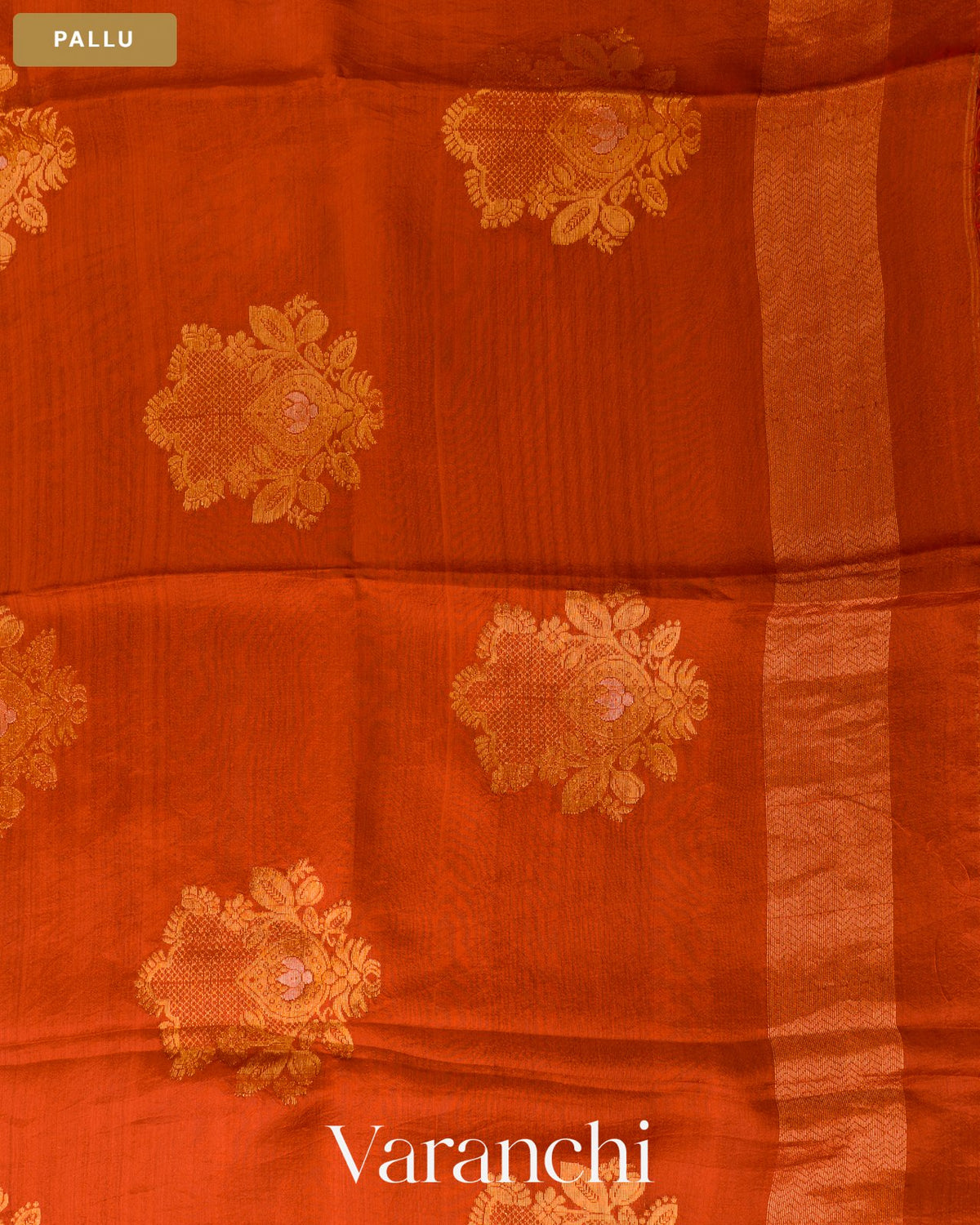 Rust Orange Jamdani Pure Mulberry Silk Handloom Saree — Pallu