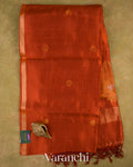 Rust Orange Jamdani Pure Mulberry Silk Handloom Saree — Full Saree