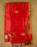Tomato Red Jamdani Pure Mulberry Silk Handloom Saree — Full Saree