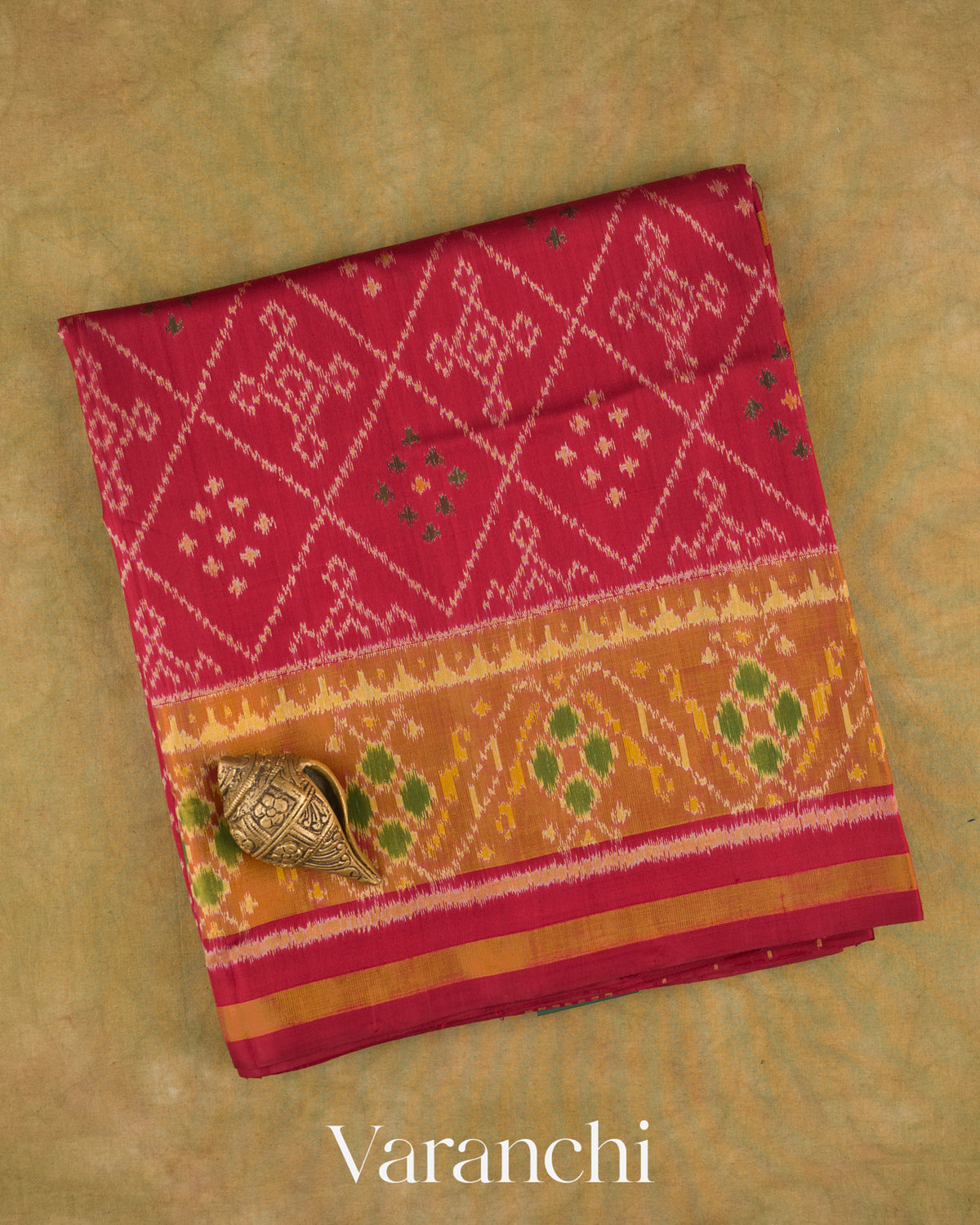 Deep Wine Pure Rajkot Patola Silk Handloom Saree — Folded