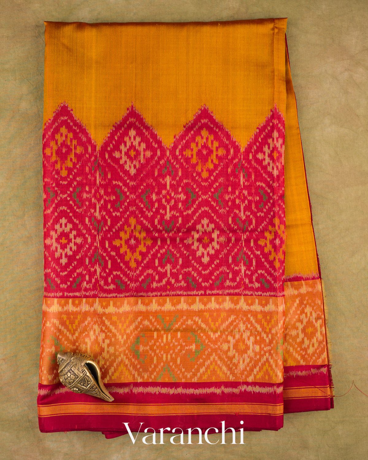 Mustard Yellow Pure Rajkot Patola Silk Handloom Saree — Full Saree