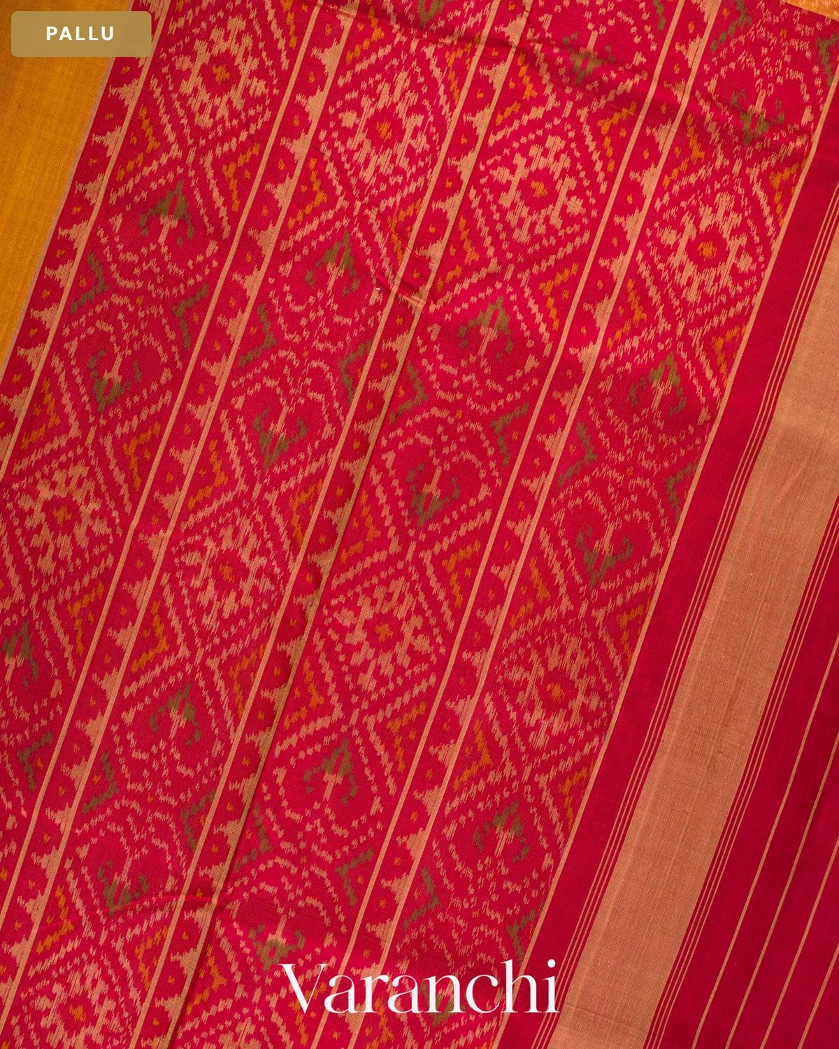 Mustard Yellow Pure Rajkot Patola Silk Handloom Saree — Pallu