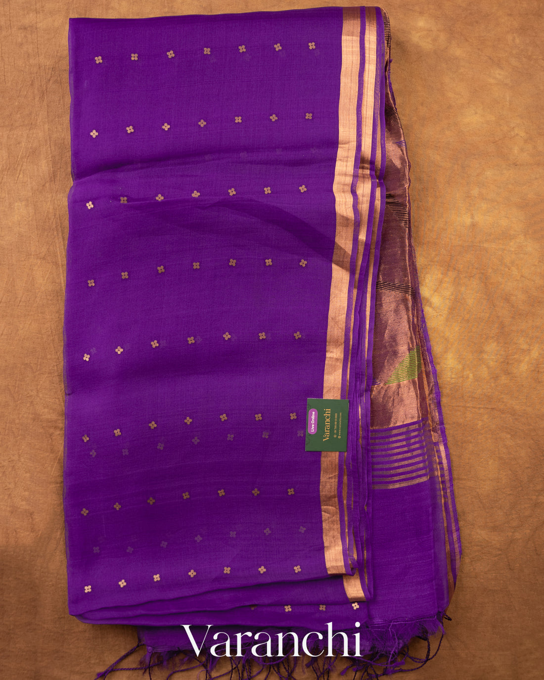 Royal Purple Sequin Jamdani Paithani Pallu Pure Muslin Silk Handloom Saree — Full Saree