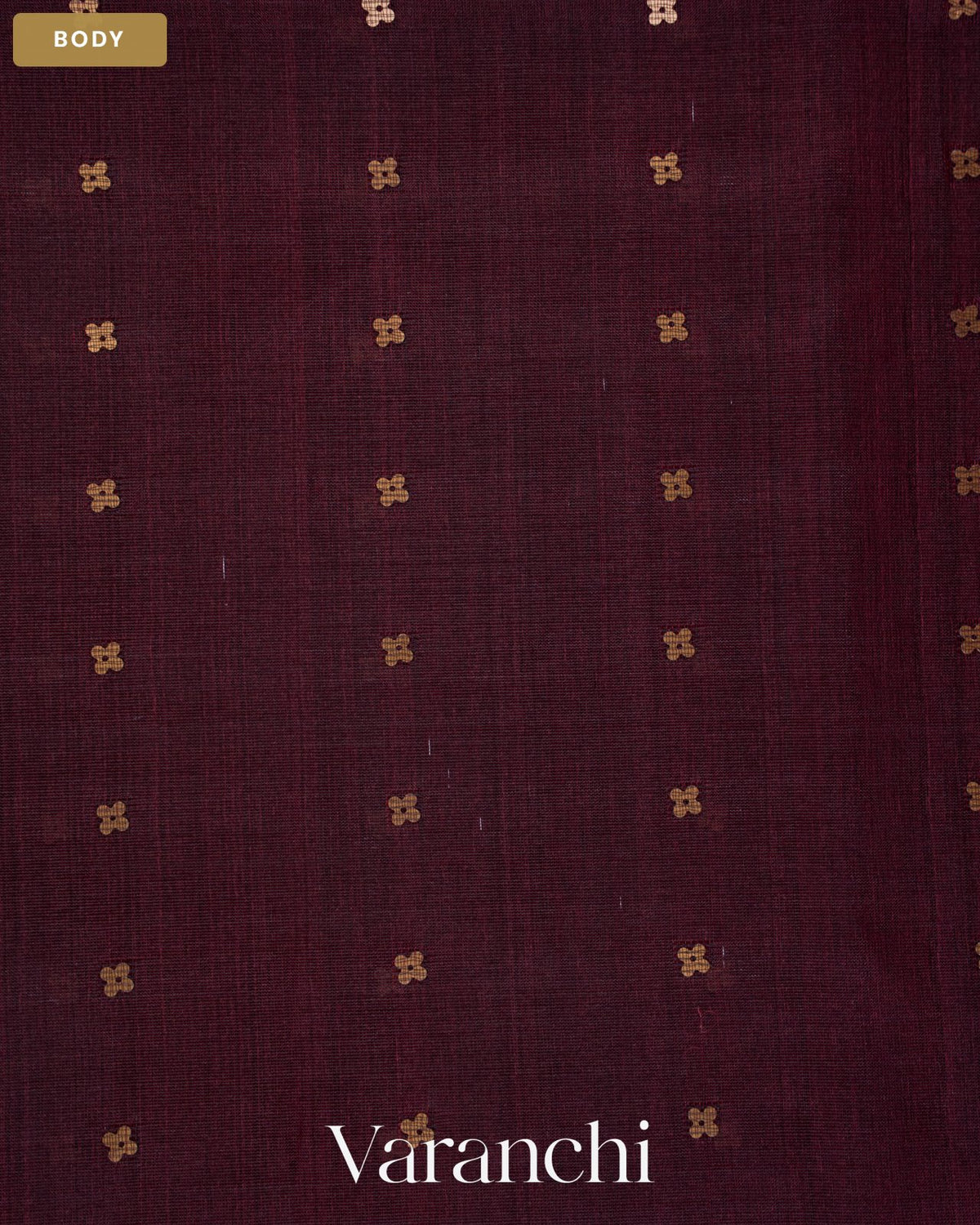 Burgundy Sequin Jamdani Paithani Pallu Pure Muslin Silk Handloom Saree — Body