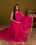 Rani Pink Sequin with Jamdani Paithani Pallu Pure Muslin Silk Handloom Saree — Draped