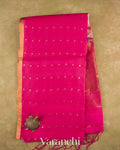 Rani Pink Sequin with Jamdani Paithani Pallu Pure Muslin Silk Handloom Saree — Folded