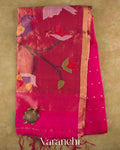 Rani Pink Sequin with Jamdani Paithani Pallu Pure Muslin Silk Handloom Saree — Full Saree
