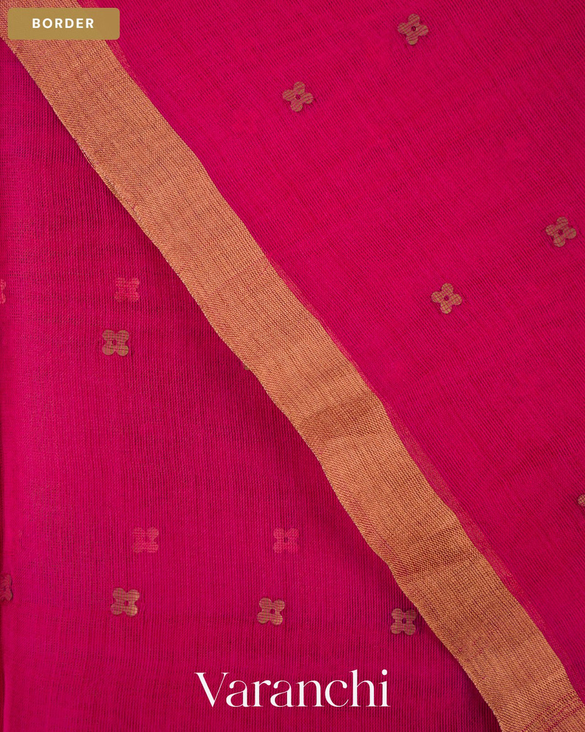 Rani Pink Sequin with Jamdani Paithani Pallu Pure Muslin Silk Handloom Saree — Border