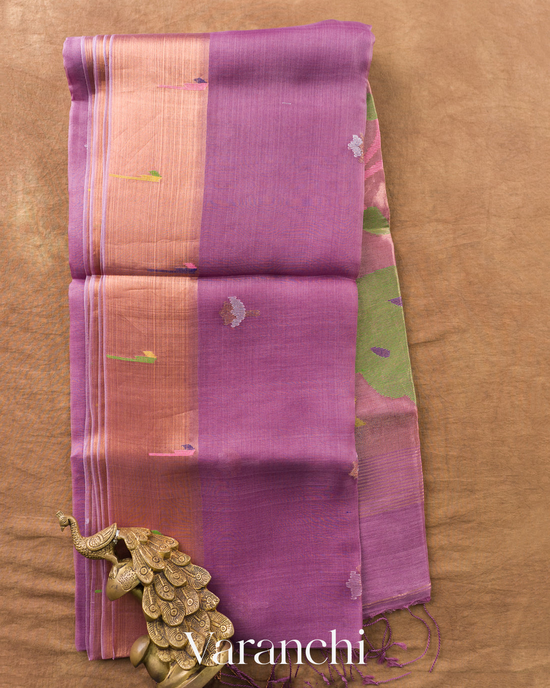 Lavender Jamdani Paithani Pallu Pure Muslin Silk Handloom Saree — Full Saree