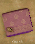 Purple Brocade Pure Tissue Kora Silk Saree — Folded
