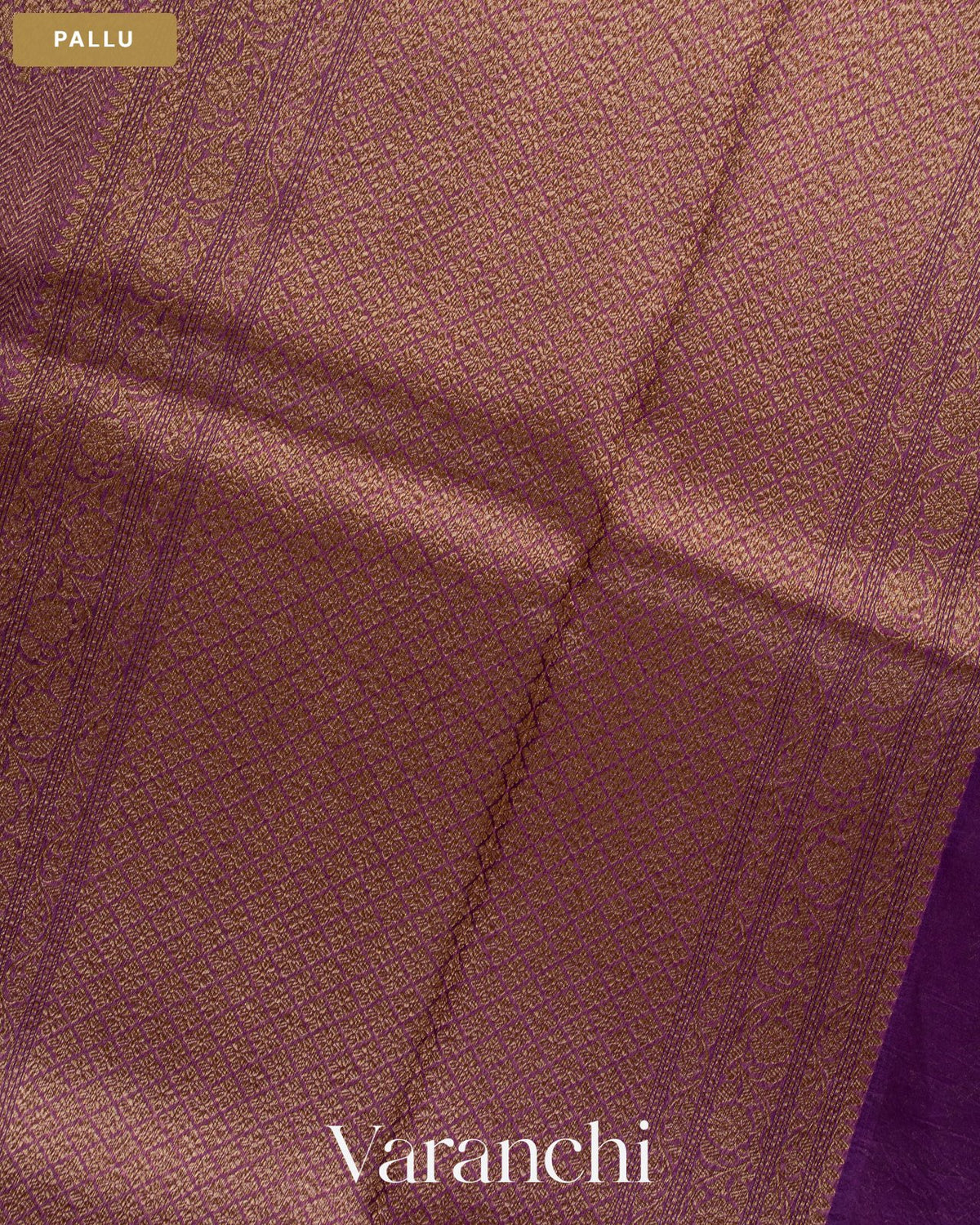 Purple Brocade Pure Tissue Kora Silk Saree — Pallu
