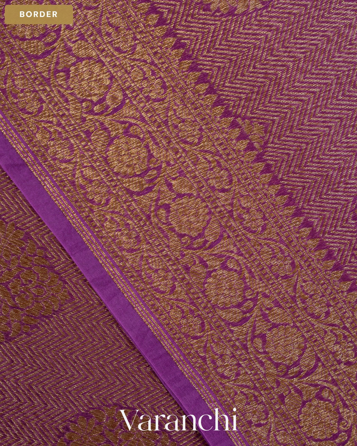 Purple Brocade Pure Tissue Kora Silk Saree — Border
