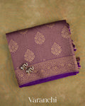 Violet Brocade Pure Tissue Kora Silk Saree — Folded