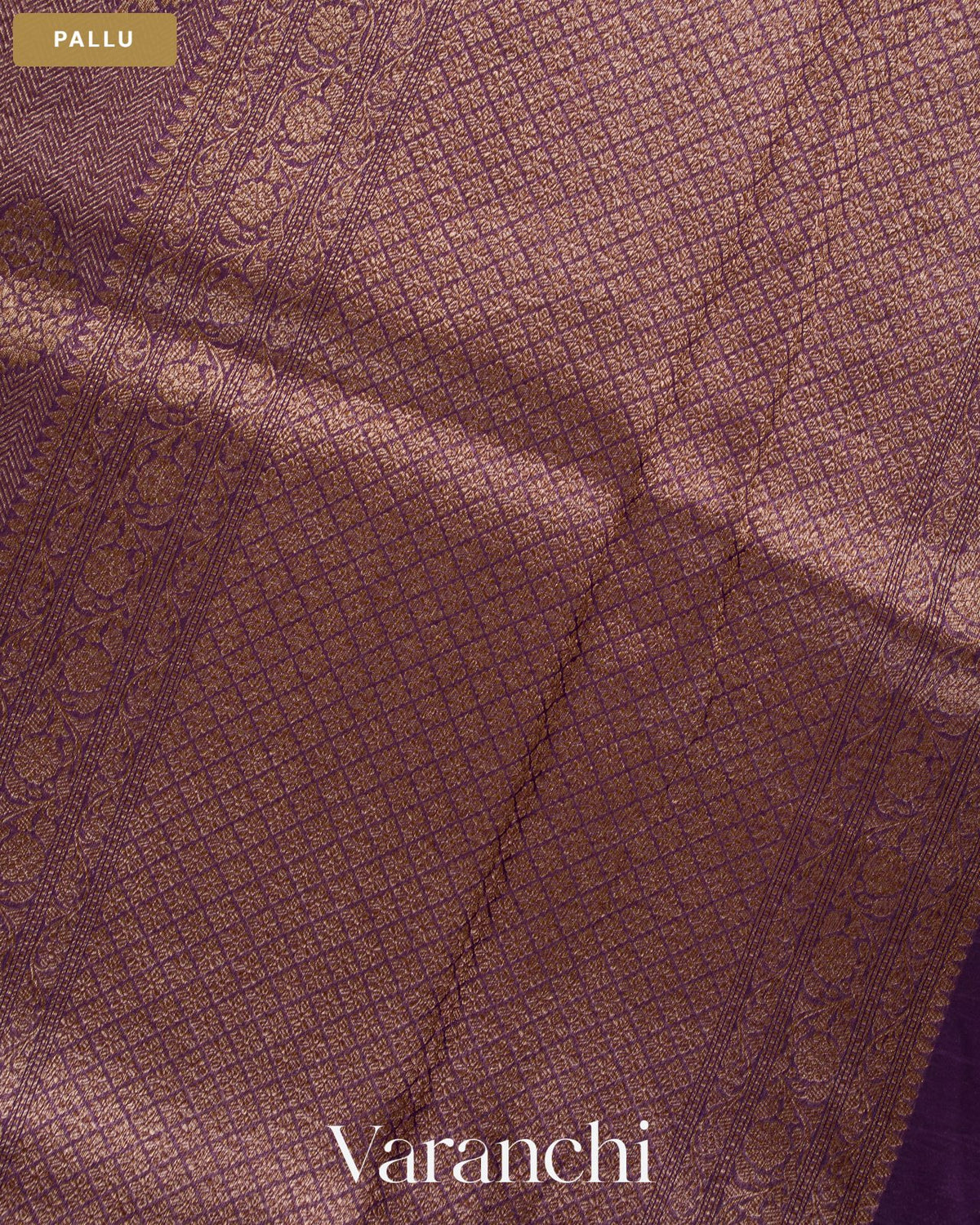 Violet Brocade Pure Tissue Kora Silk Saree — Pallu