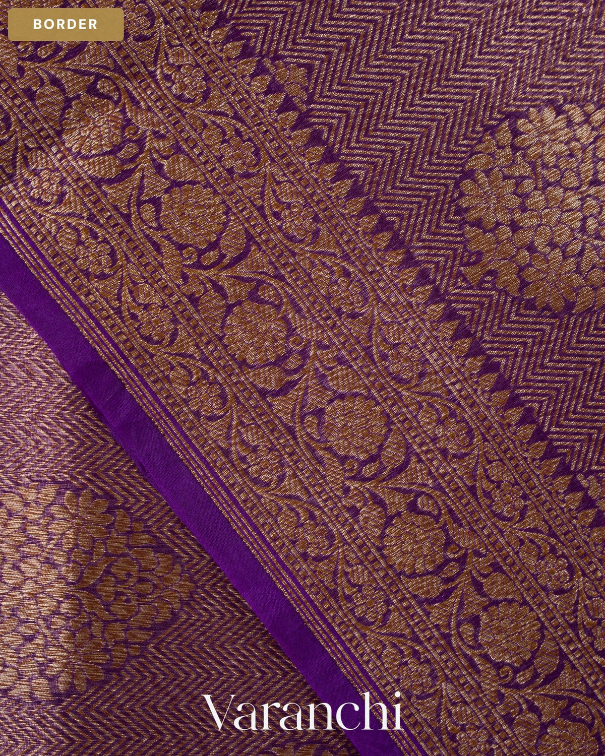 Violet Brocade Pure Tissue Kora Silk Saree — Border
