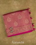 Rani Pink Brocade Pure Kora Silk Saree — Folded
