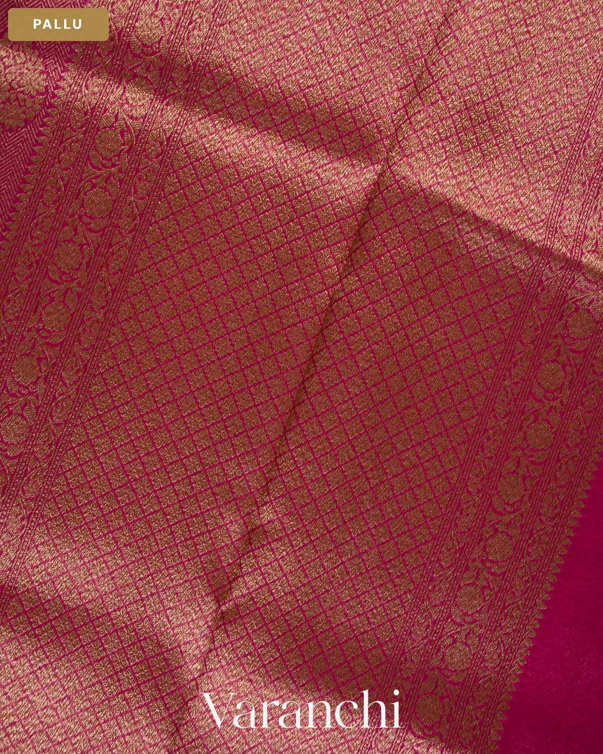 Rani Pink Brocade Pure Kora Silk Saree — Pallu