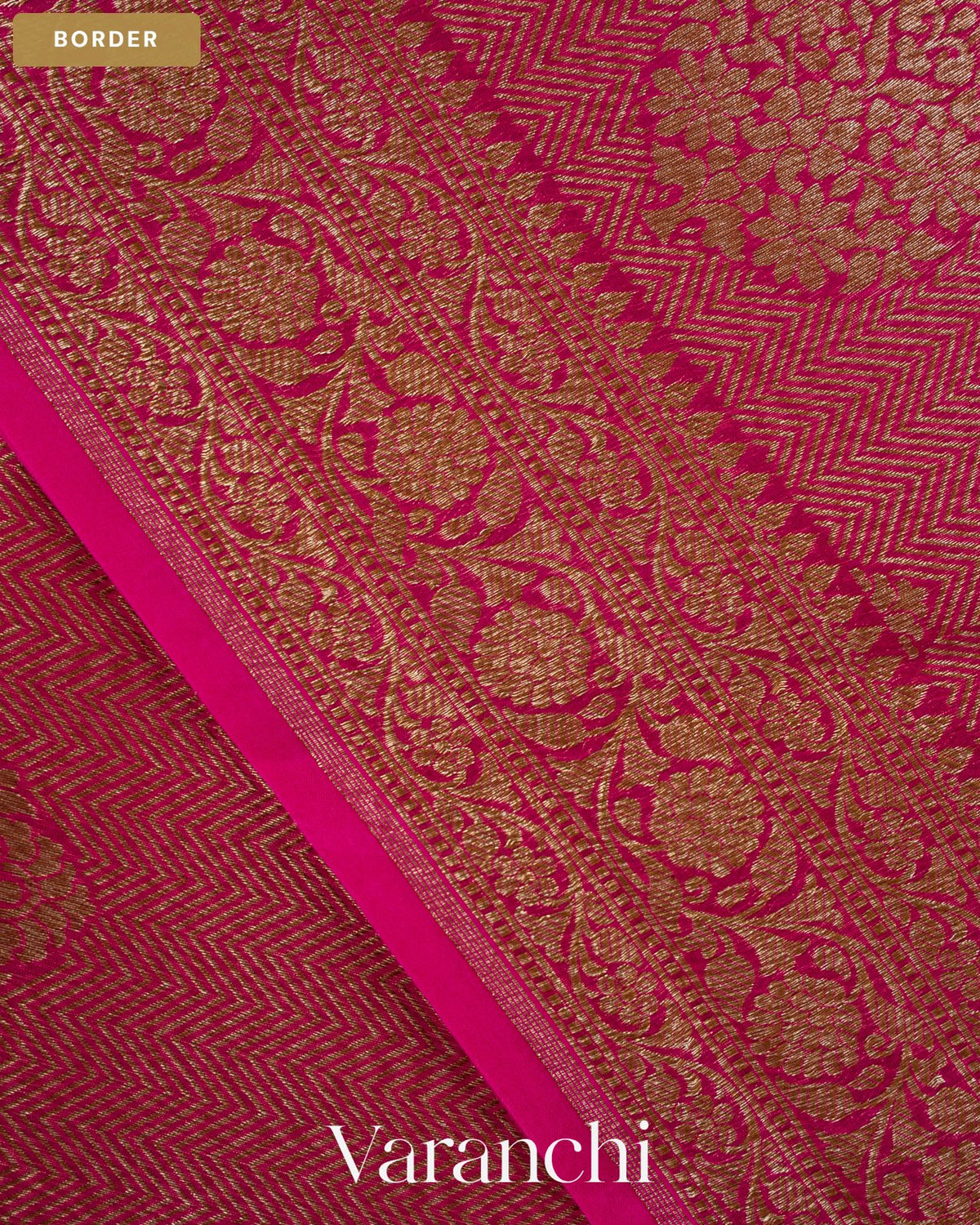Rani Pink Brocade Pure Kora Silk Saree — Border