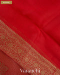 Crimson Red Brocade Pure Kora Silk Saree — Blouse