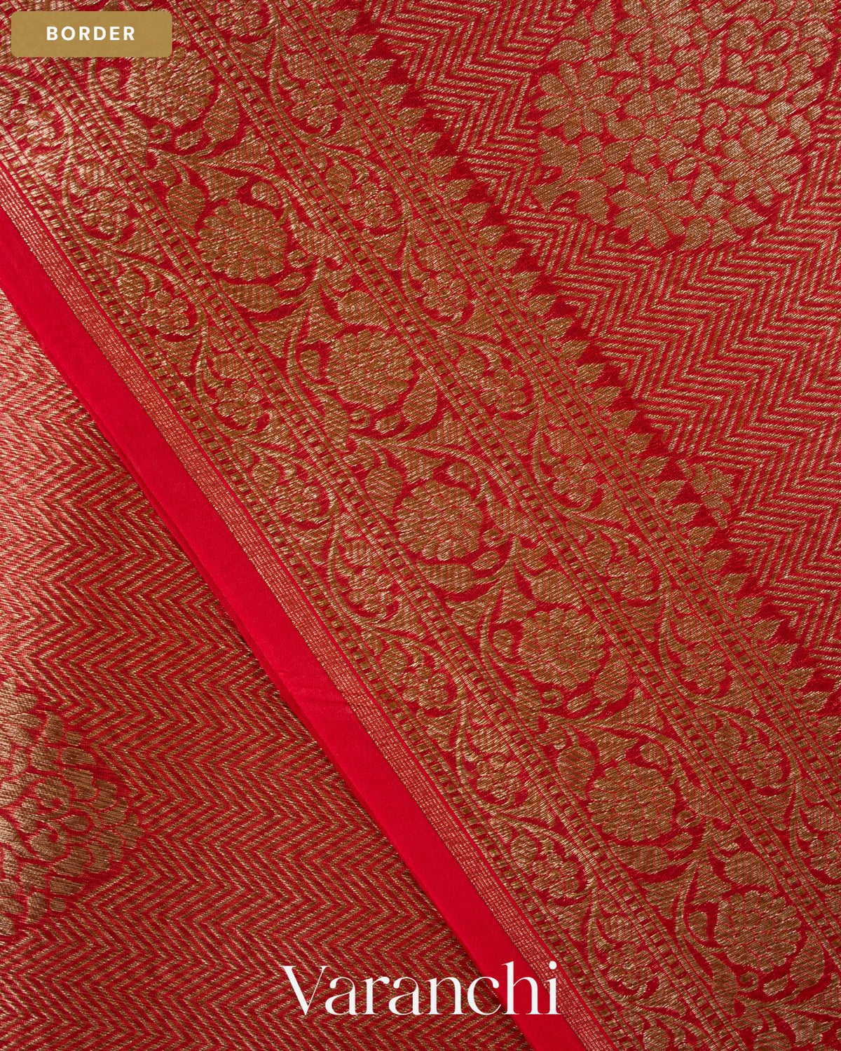 Crimson Red Brocade Pure Kora Silk Saree — Border