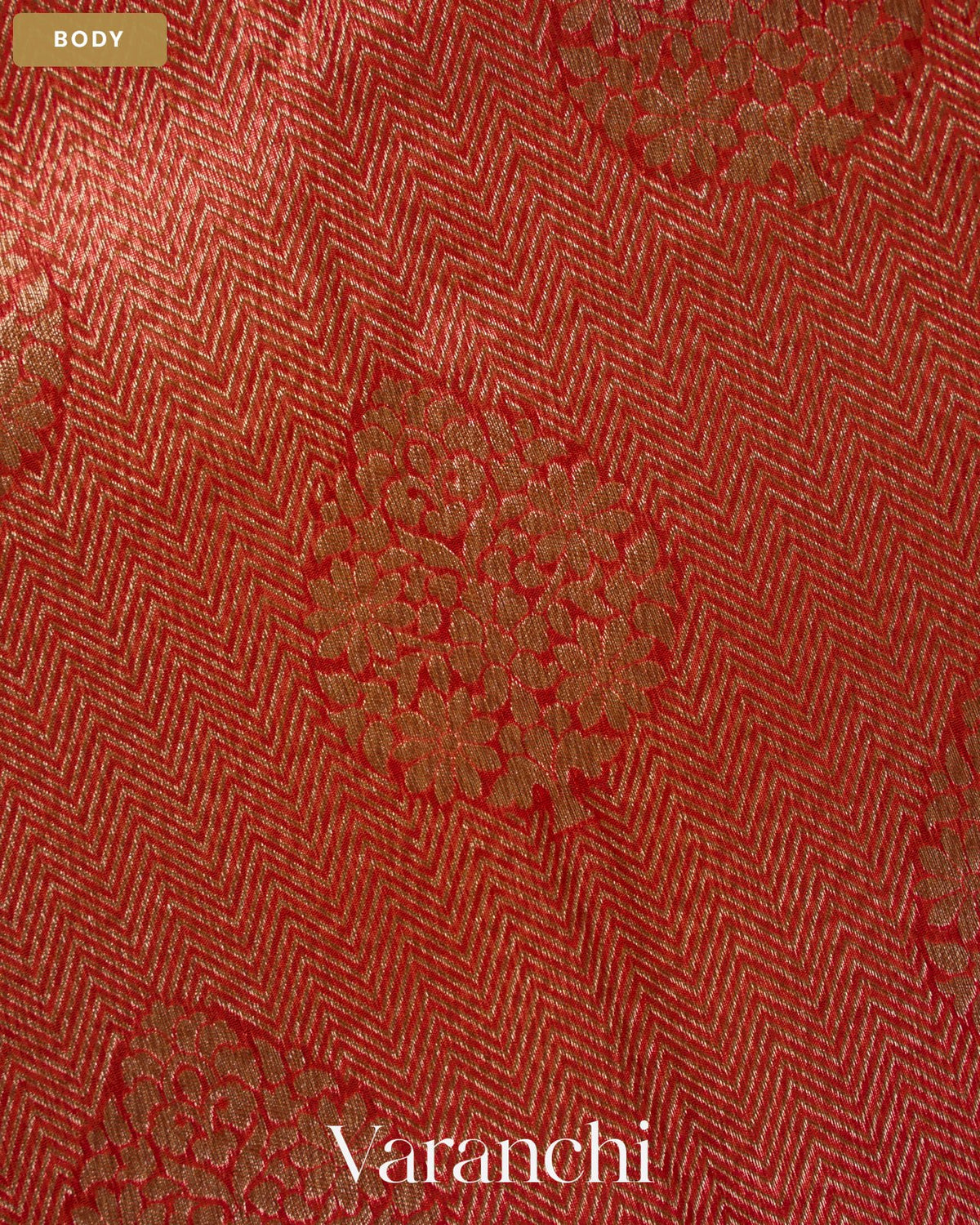 Crimson Red Brocade Pure Kora Silk Saree — Body