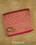 Magenta Pink Brocade Pure Kora Silk Saree — Folded