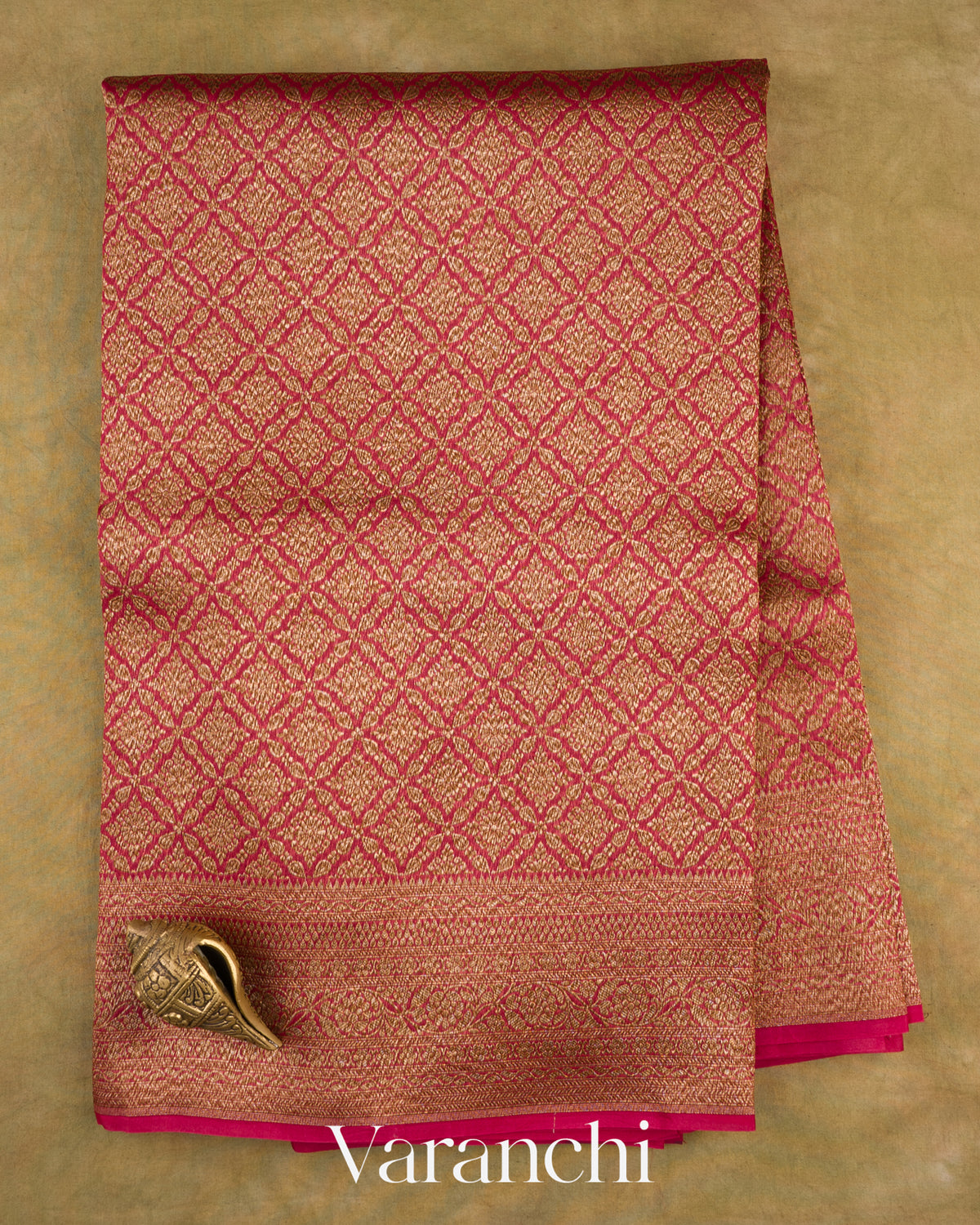 Magenta Pink Brocade Pure Kora Silk Saree — Full Saree