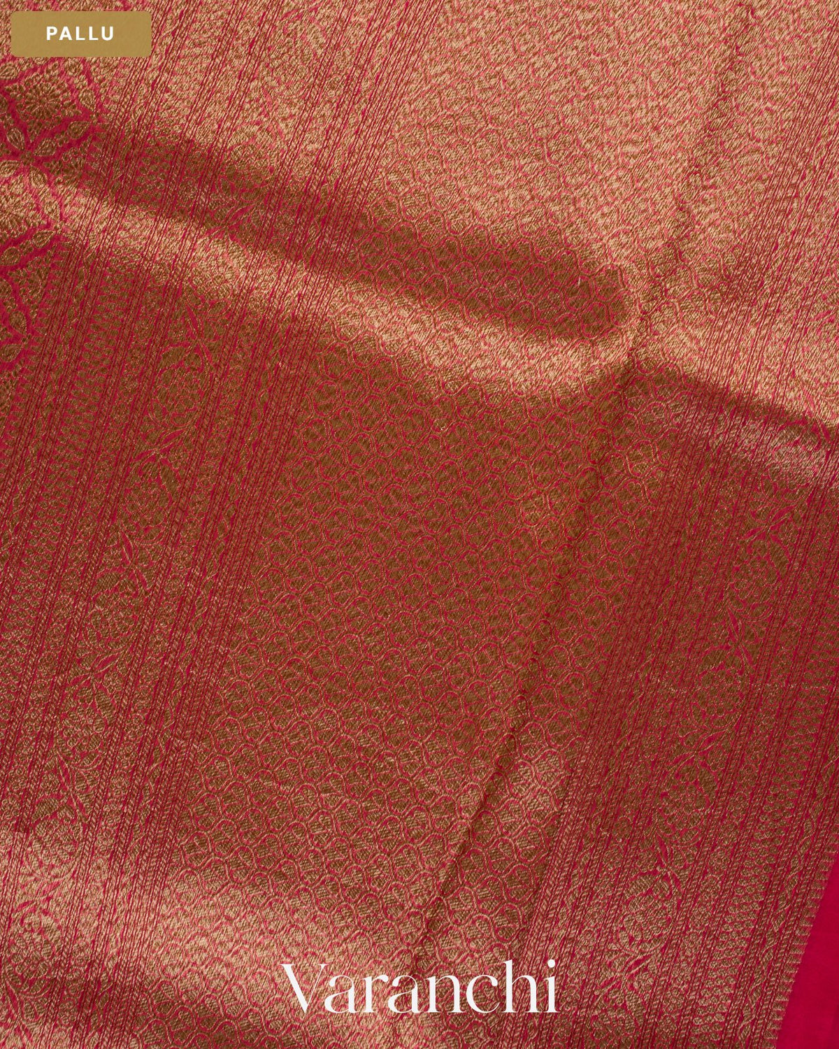 Magenta Pink Brocade Pure Kora Silk Saree — Pallu