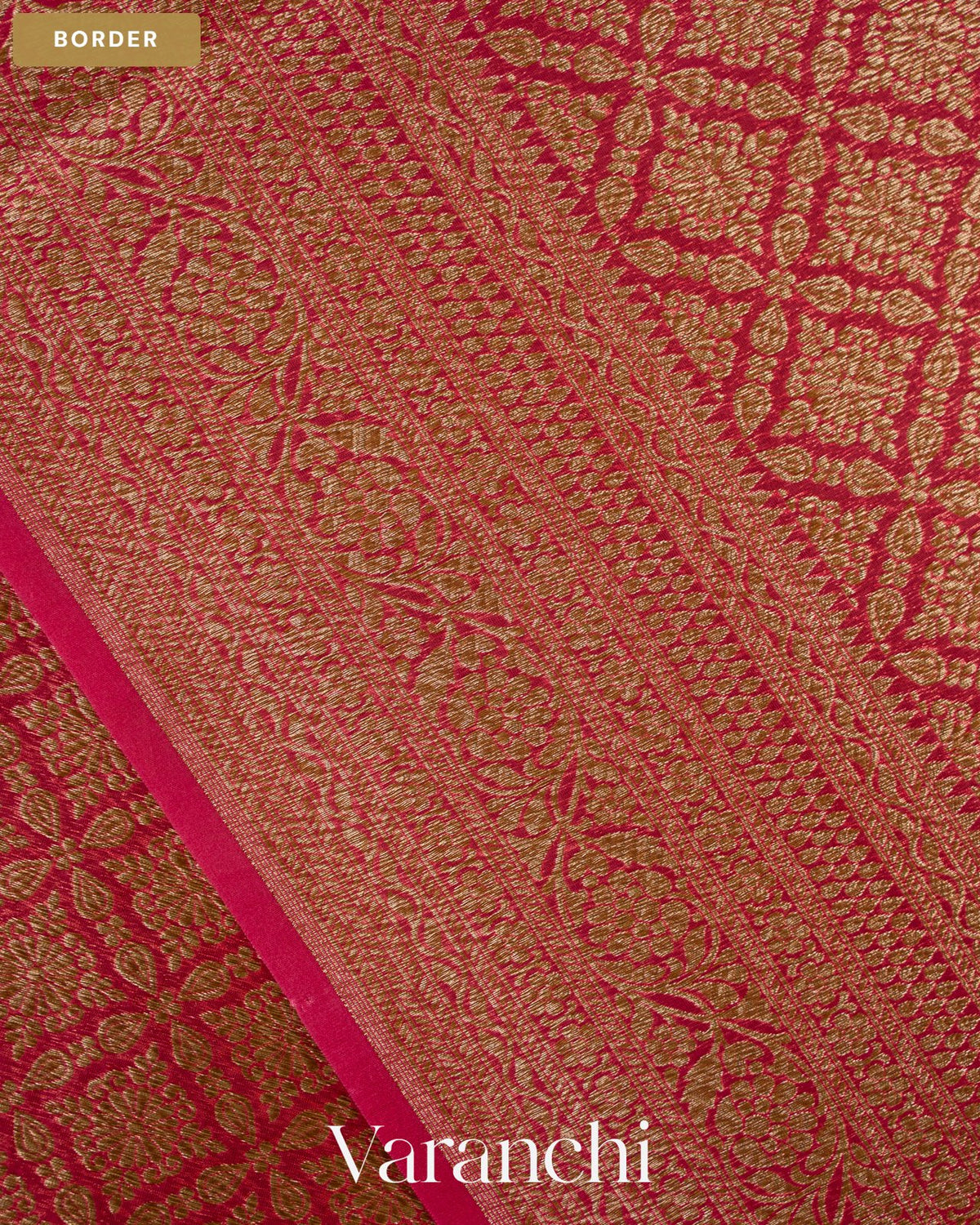 Magenta Pink Brocade Pure Kora Silk Saree — Border