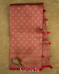 Maroon Red Brocade Pure Tissue Kora Silk Saree — Full Saree