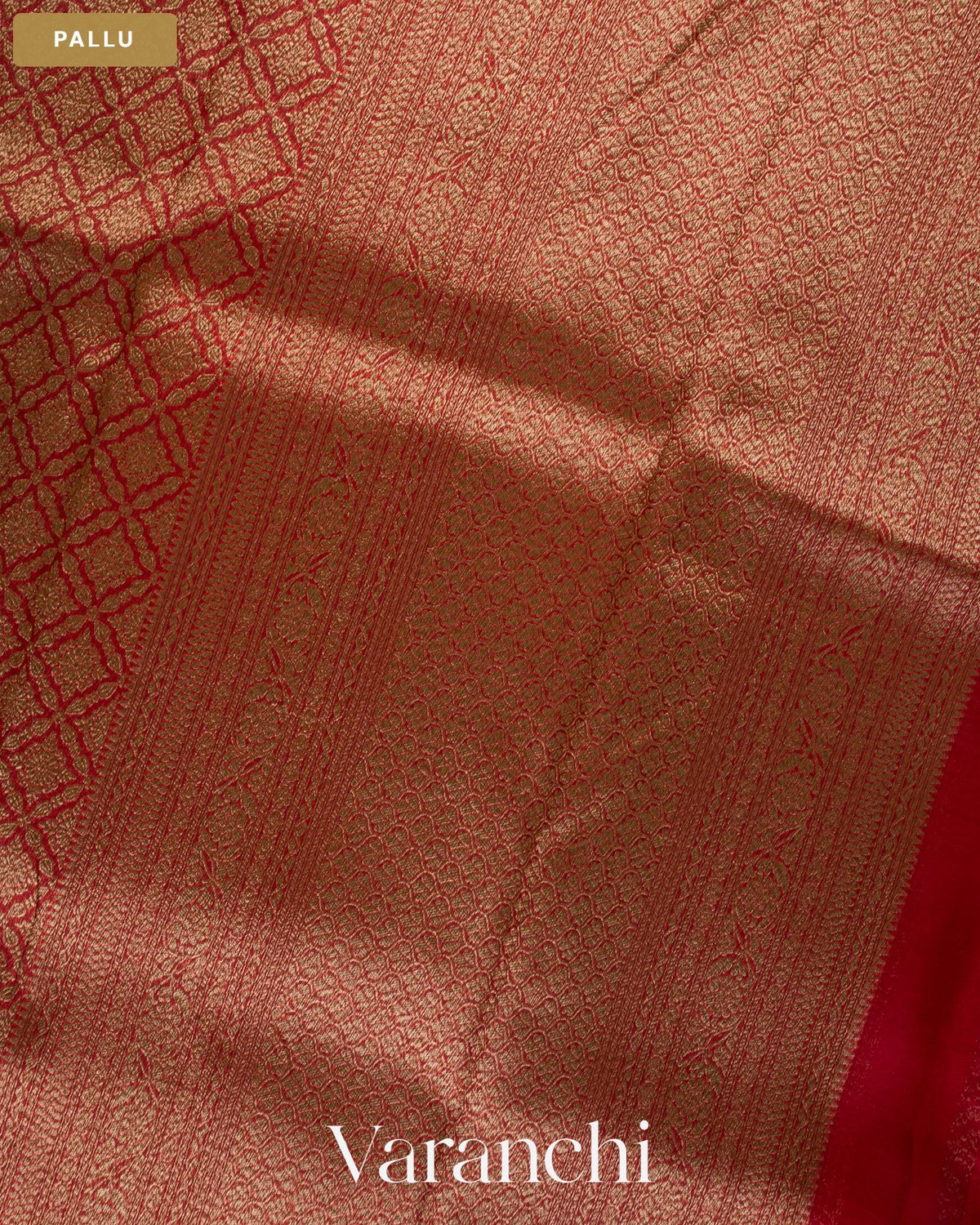 Maroon Red Brocade Pure Tissue Kora Silk Saree — Pallu