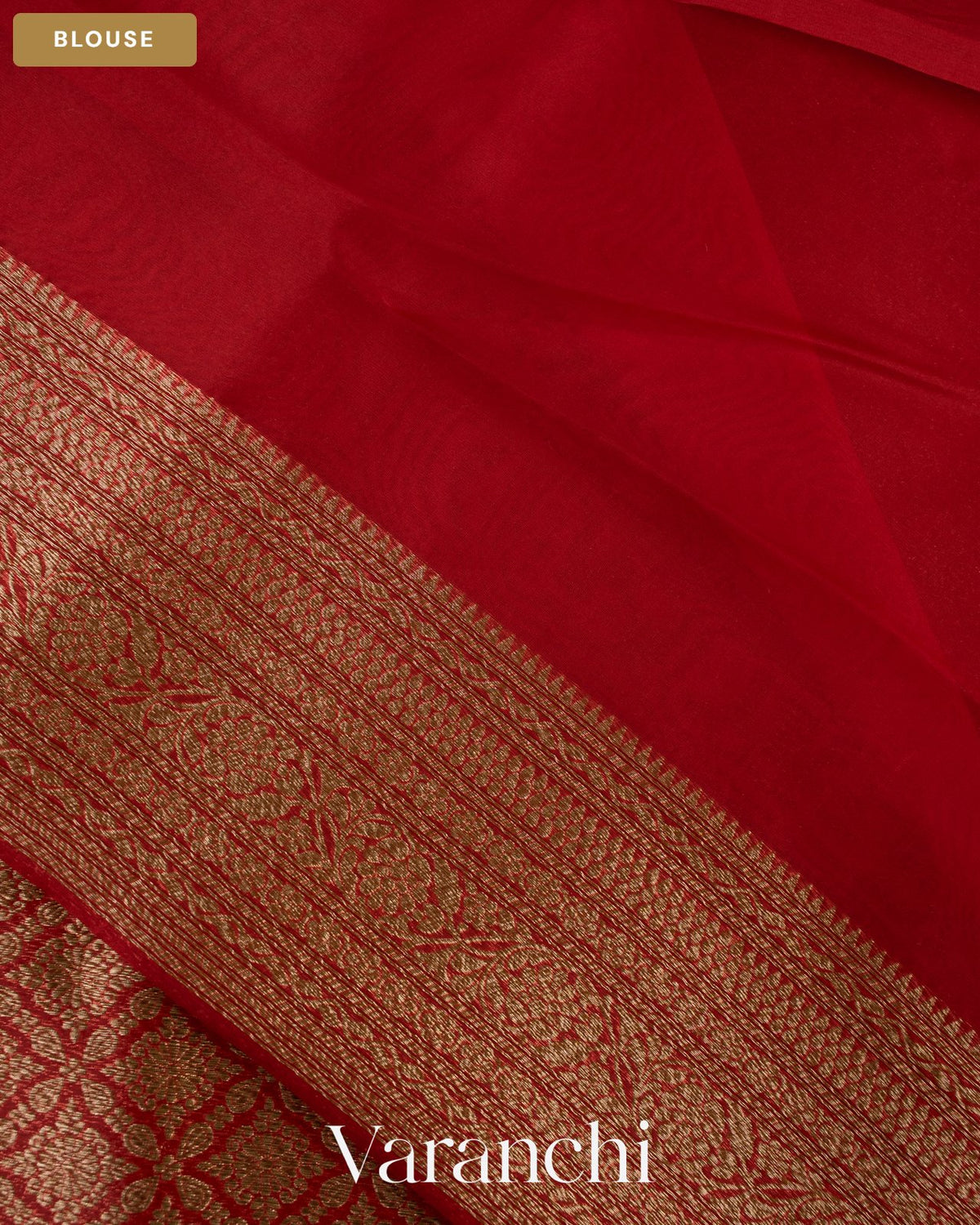 Maroon Red Brocade Pure Tissue Kora Silk Saree — Blouse