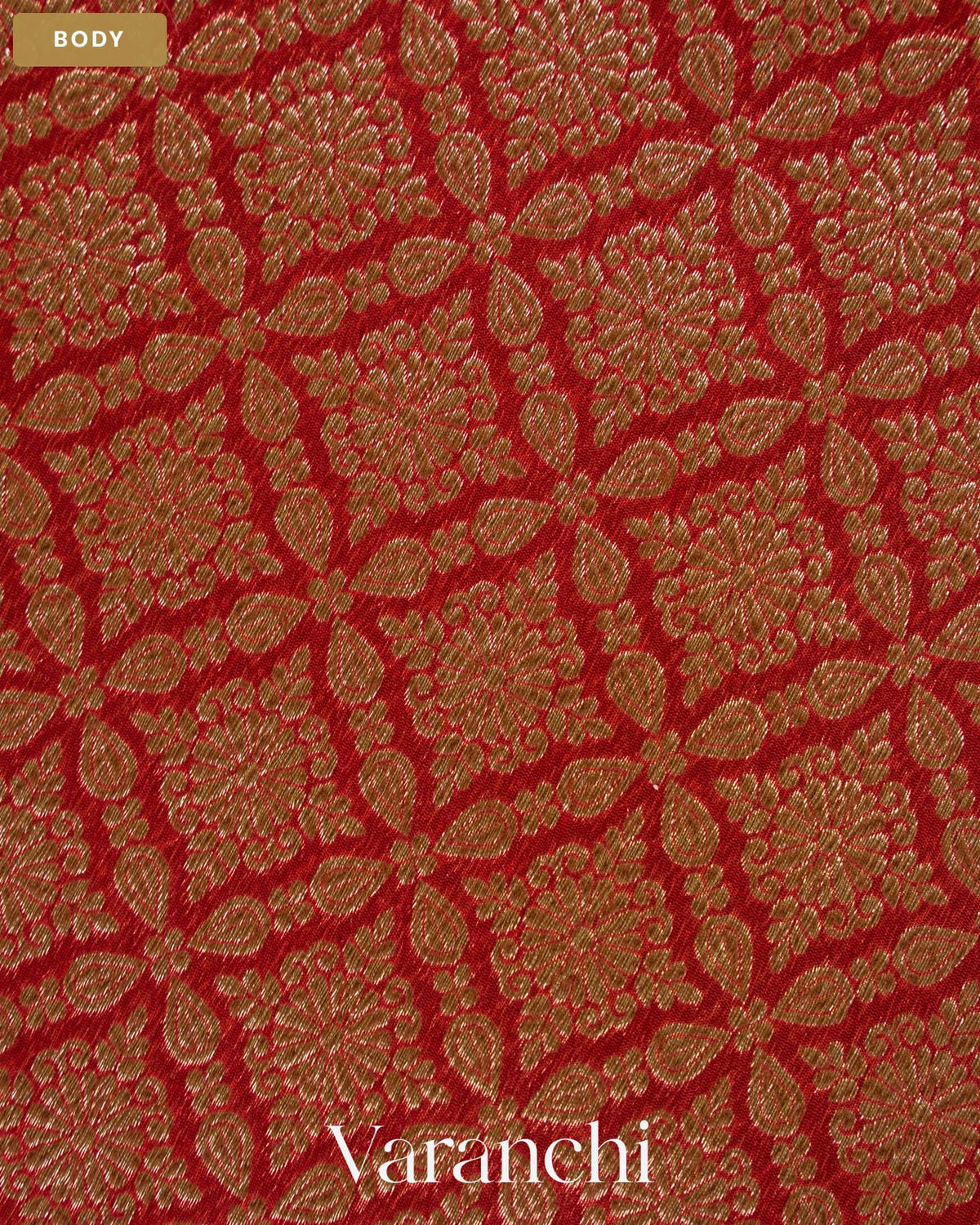Maroon Red Brocade Pure Tissue Kora Silk Saree — Body