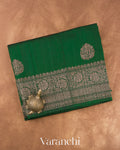 Bottle Green Pure Raw Silk Handloom Saree — Folded