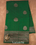 Bottle Green Pure Raw Silk Handloom Saree — Full Saree