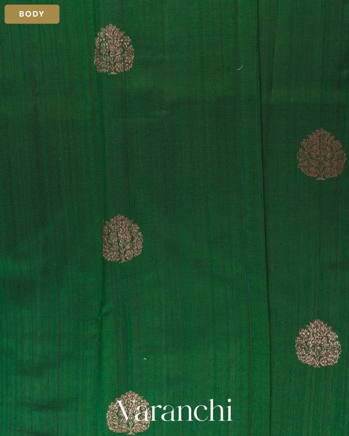 Bottle Green Pure Raw Silk Handloom Saree — Body
