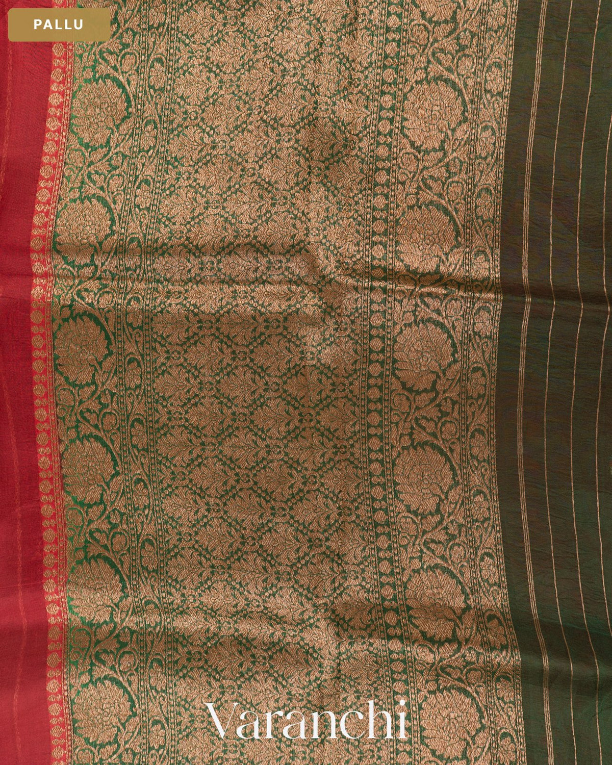 Ruby Red Pure Kora Silk Handloom Saree — Pallu