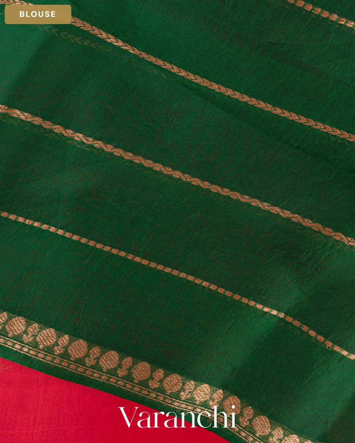 Ruby Red Pure Kora Silk Handloom Saree — Blouse