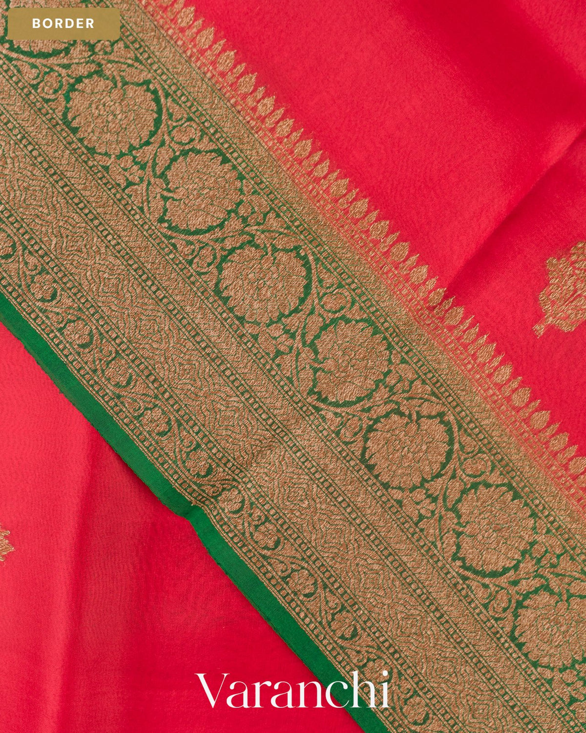 Ruby Red Pure Kora Silk Handloom Saree — Border