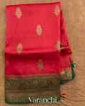 Ruby Red Pure Kora Silk Handloom Saree — Full Saree