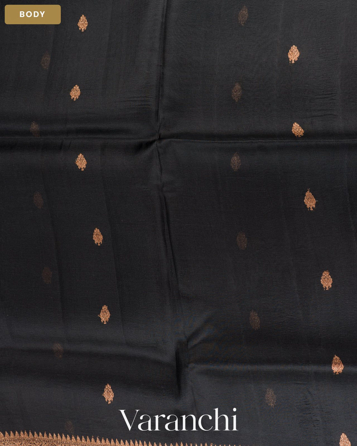 Black Pure Kora Silk Handloom Saree — Body