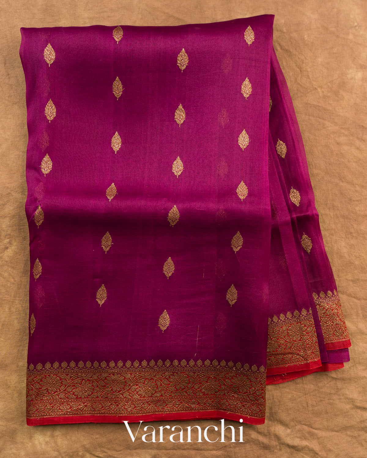 Wine Pure Kora Silk Handloom Saree — Full Saree