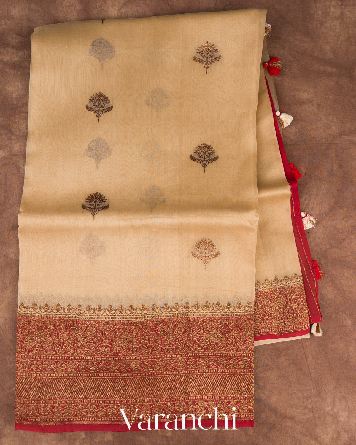 Ivory Pure Kora Silk Handloom Saree — Full Saree