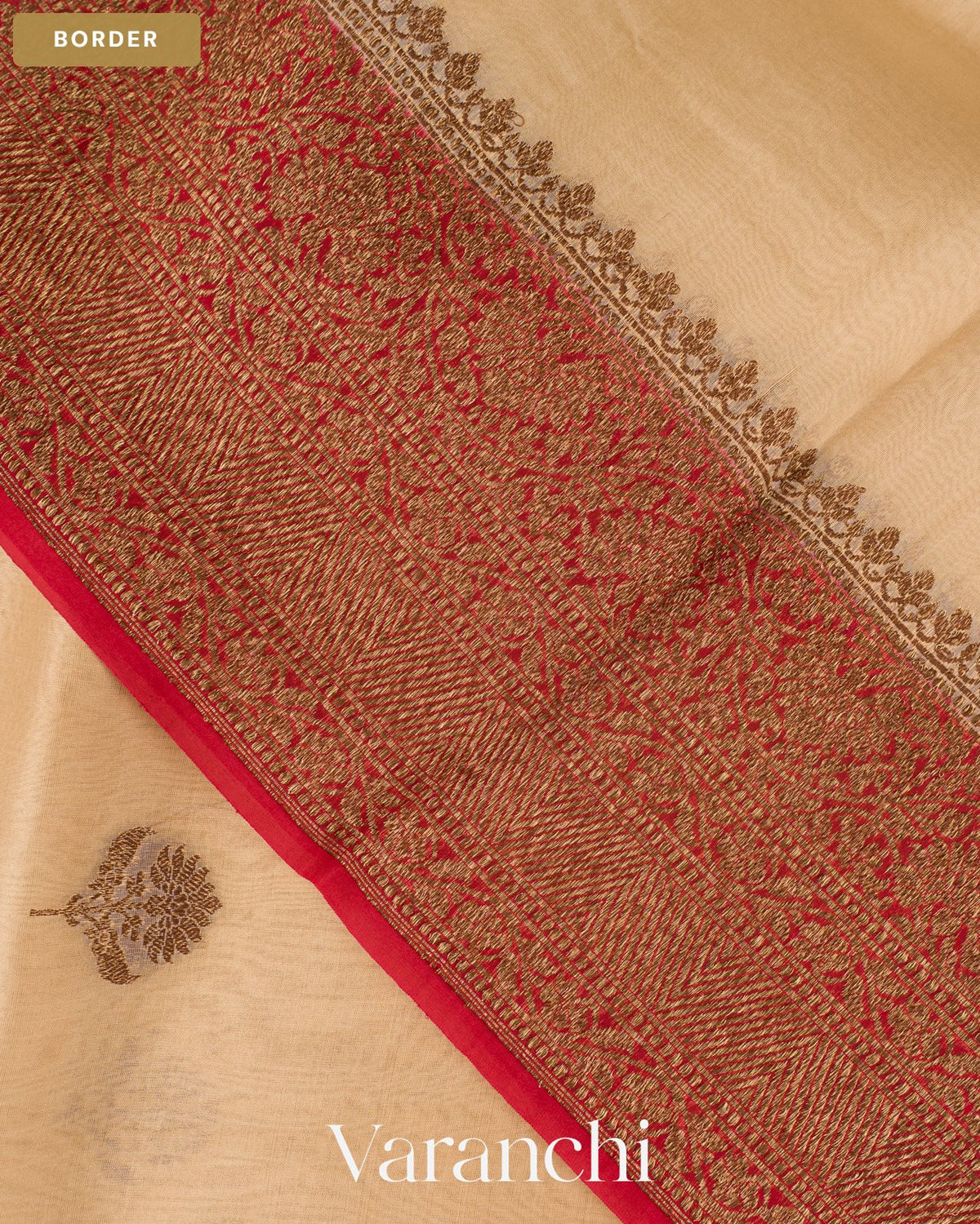 Ivory Pure Kora Silk Handloom Saree — Border